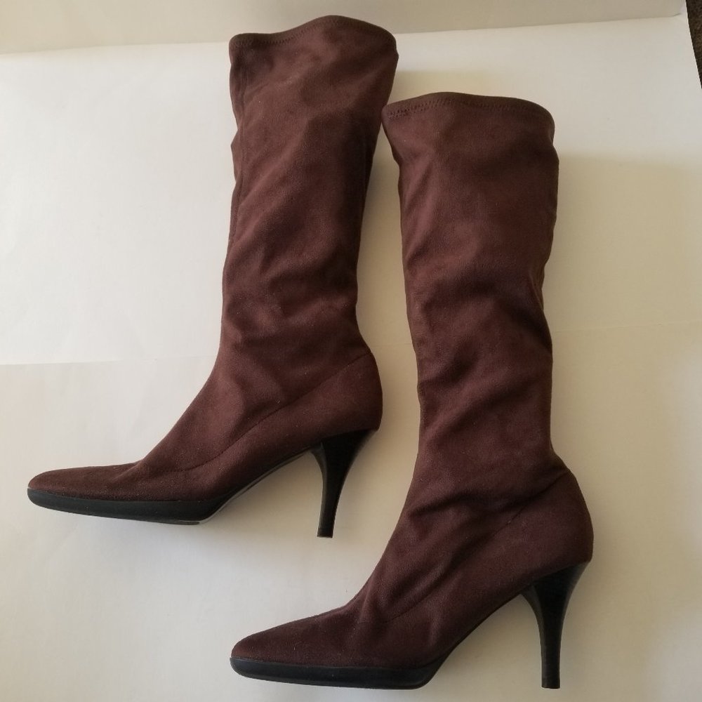 Nina LALA Brown Suede Stretch Boots  Size 8.5